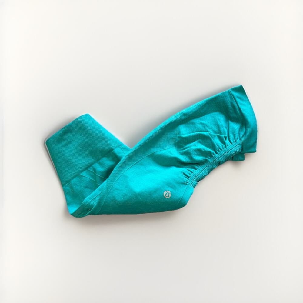 Lululemon In The Flow Crop II Leggings Teal Seamless Ruched Crop Yoga Pants Sz 4